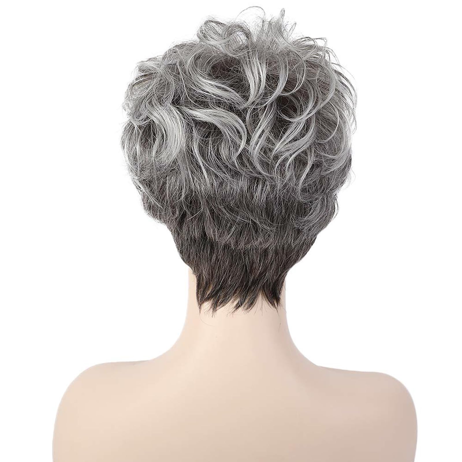 HAIRCUBE Kurze Lockige Graue Perücken für Frauen, Pixie Cut Perücke, graue, pflegeleichte Echthaarperücken für Frauen
