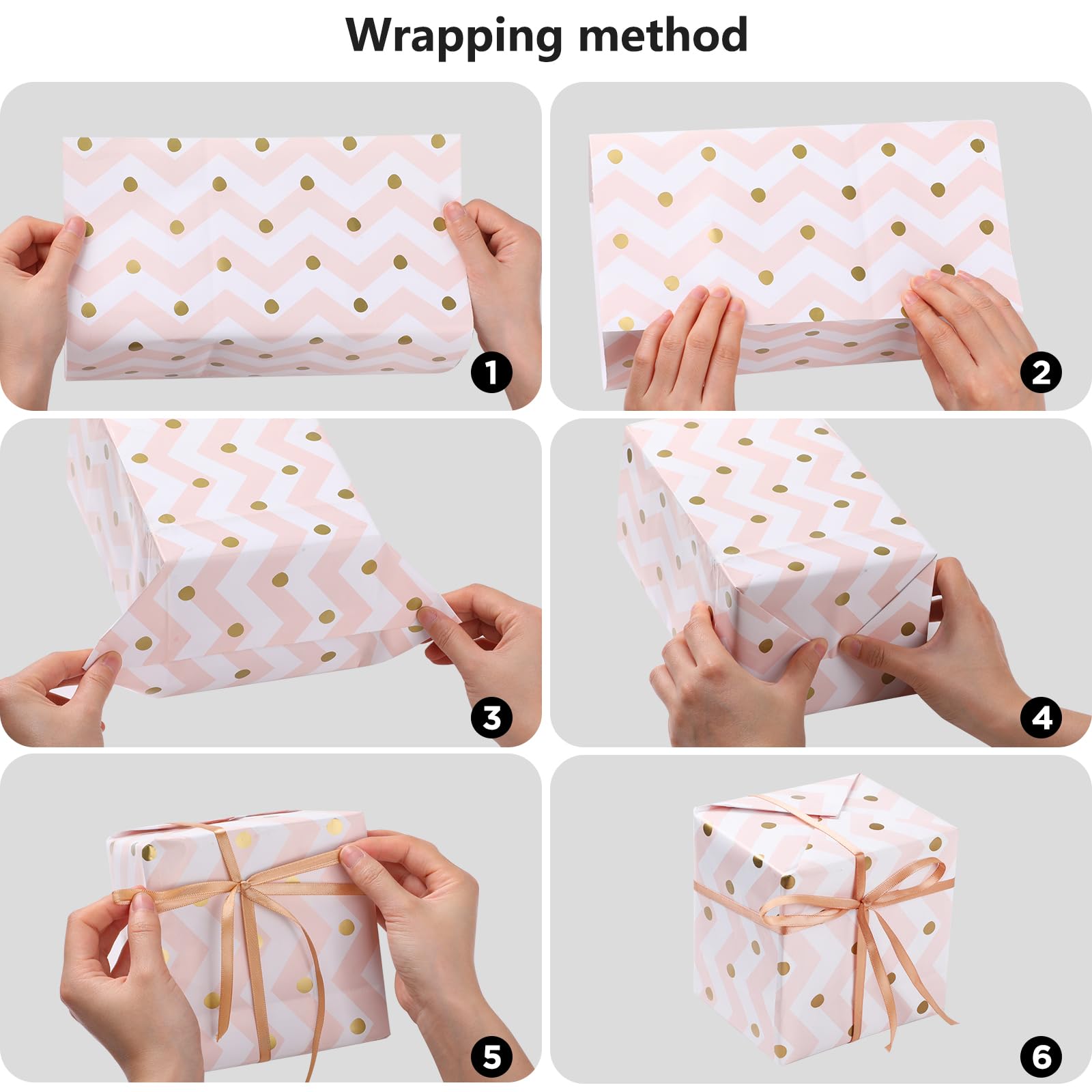 Set Carta Da Regalo 6 Fogli 70x50 Cm - Con Corda, Nastro Biadesivo E Adesivi Per Compleanno E Natale