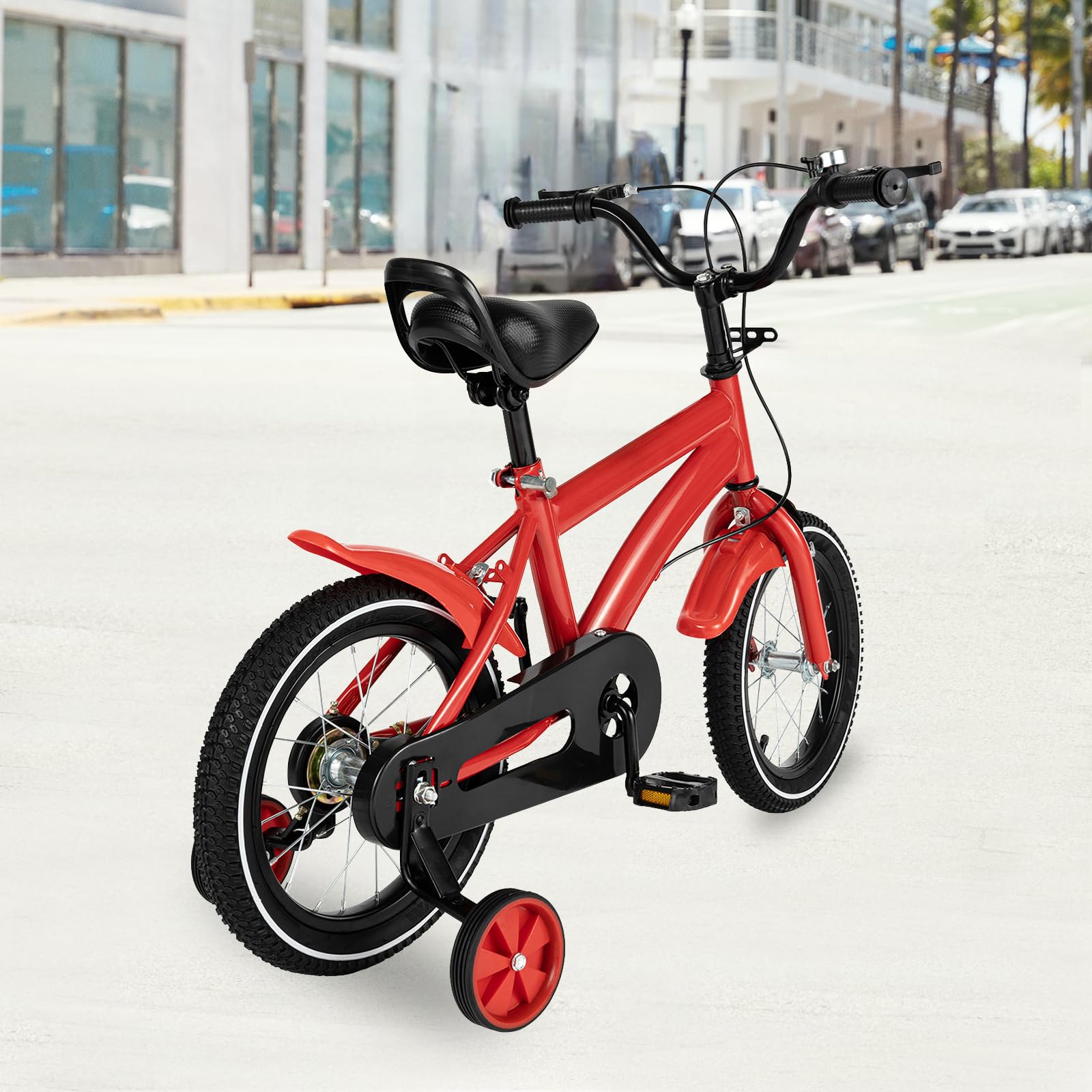 14 Zoll Kinderfahrrad, Kinder Fahrrad mit Korb, Fahrrad für Jungen und Mädchen mit Stützrädern und Duales Bremssystem, Höhenverstellbar Kinder Fahrrad für ab 3-6 Jahre Jugend Fahrrad