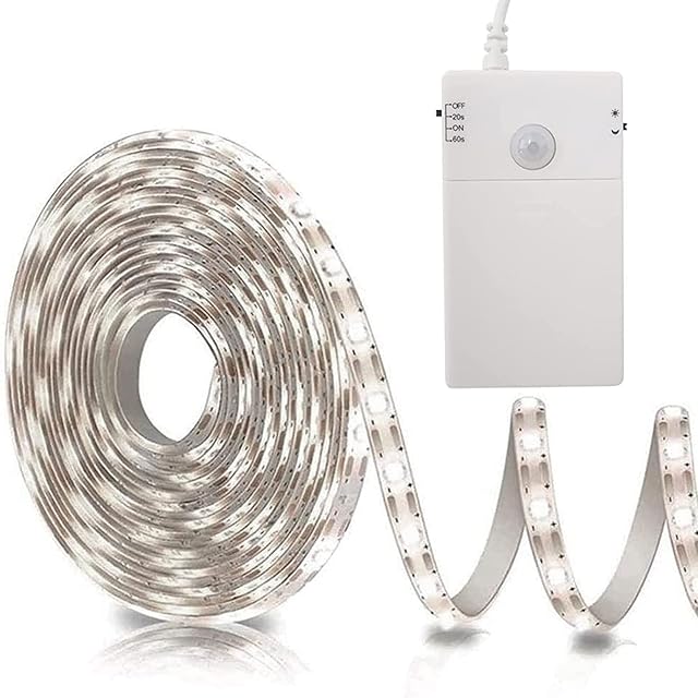 LED Strip Motion Sensor Battery Operated 2 m 60 LED Light Strip Motion Sensor Battery for Cabinets, Stairs, Kitchen (Cool White)