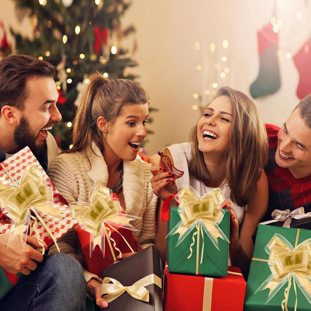 20 PCS Pull Bows Gold Christmas Bows for Gift Wrapping 6 Inches Organza Ribbon Bows Large Christmas Gift Bows for Gift Wrapping Christmas Wedding Birthday Party Flower Baskets Present Decorations - Image 5