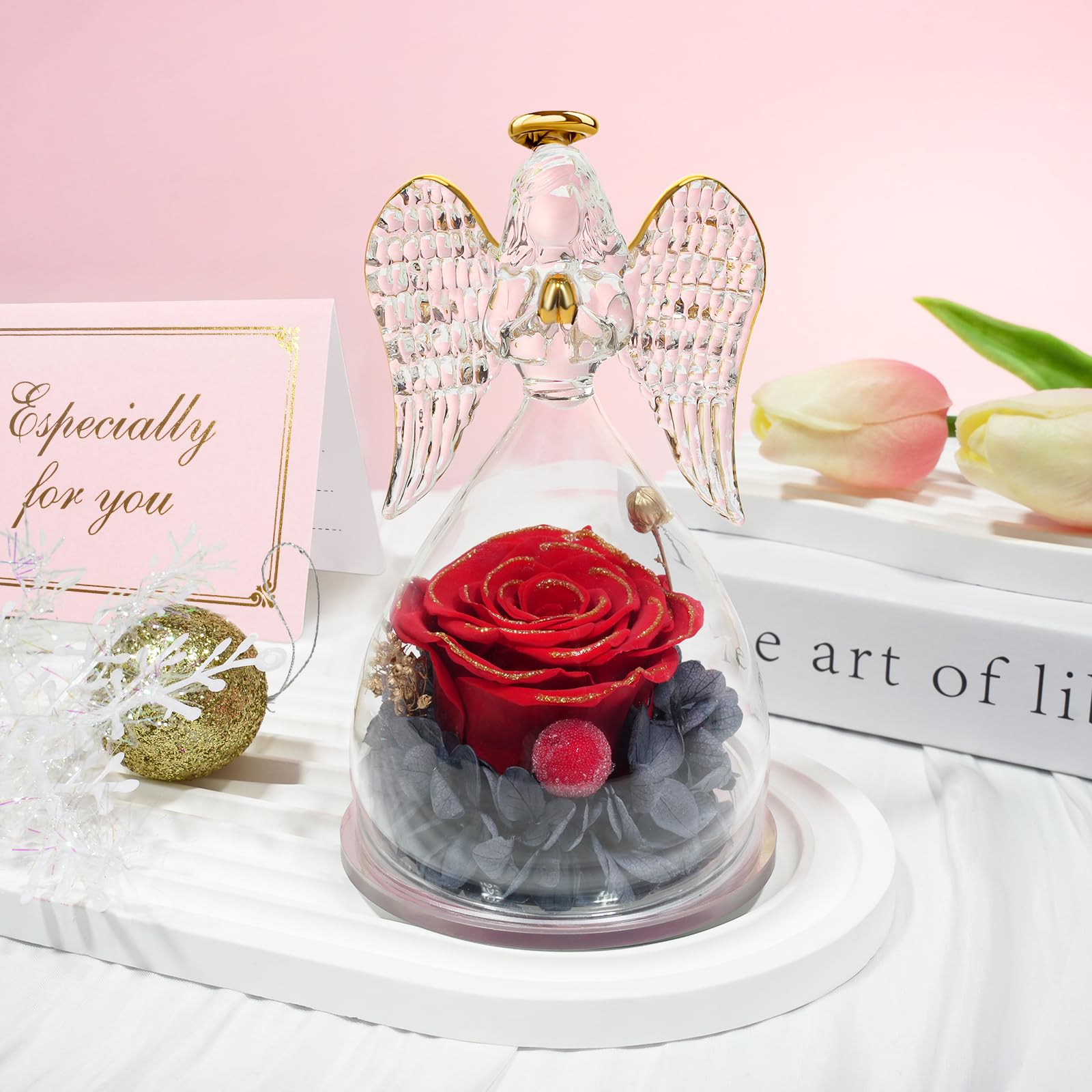 Sunia Rose Eternelle Cadeau Fete des Meres, Fleur Eternelle avec Ange Figurine, Cadeaux Maman/Mamie, Cadeau Anniversaire Femme, Vraie Rose pour Femme Maman, Cadeau Fête des Mères, Noel, Saint Valentin Sunia Rose Eternelle Cadeau Fete des Meres, Fleur Eternelle avec Ange Figurine, Cadeaux Maman/Mamie, Cadeau Anniversaire Femme, Vraie Rose pour Femme Maman, Cadeau Fête des Mères, Noel, Saint Valentin