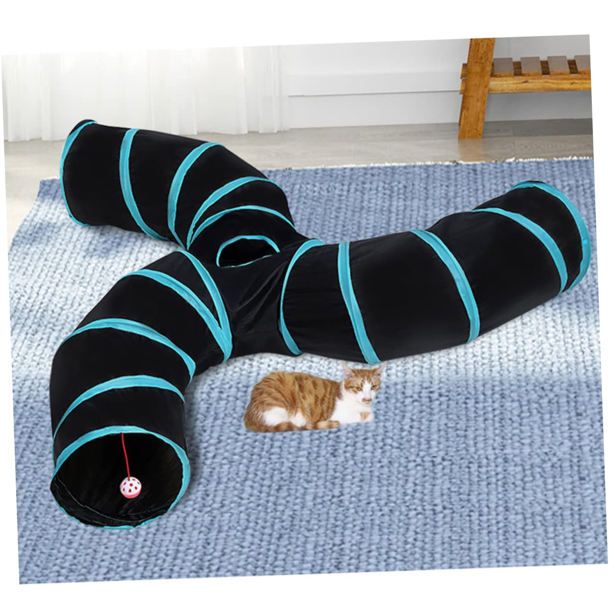 ifundom Tunnel Pieghevole Per Gatti Giocattolo Imbottito Tubo Per Animali Domestici Design Strisce Tre Tunnel Forniture Portatili Per Gatti