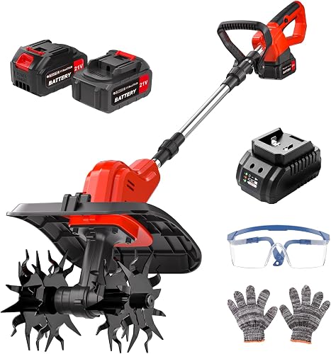 Cordless Tiller for Gardening, 120Mins Runtime Rototiller, 11.8" Width 6.6" Depth Garden Tiller with 2x4.0Ah Batteries, 360RPM Electric Cultivator for Lawn/Soil/Cultivation/Garden