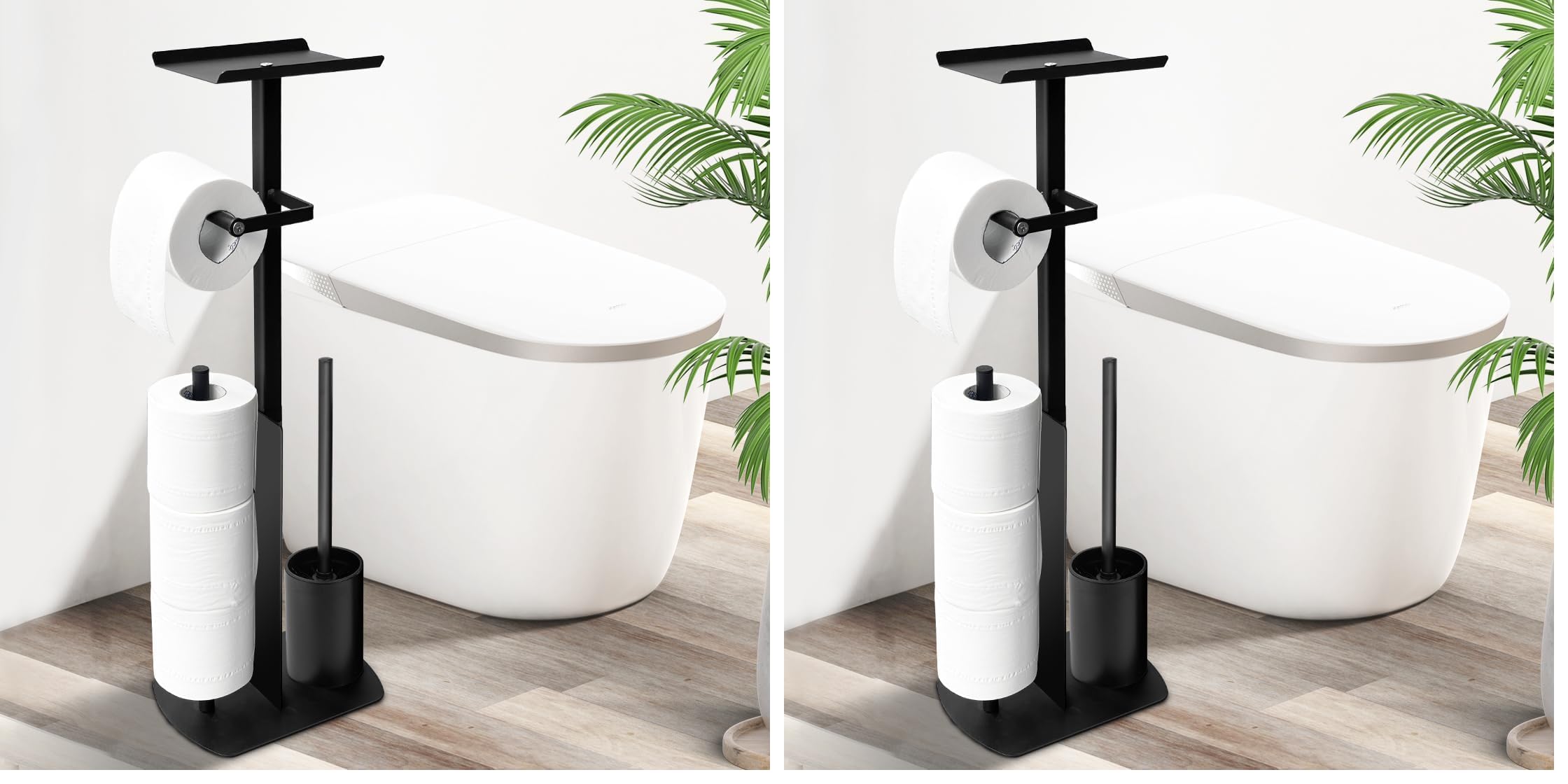 Edelstahl Klopapierhalter Stehend mit Klobürste - Toilettenpapierhalter mit Feuchttücherbox, Toilettenpapierhalter mit WC Bürste Stand WC Garnitur für Toilettenpapier & Toilettenbürste (Packung mit 2)