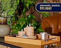 Vista 4 de Comfify Bandejas decorativas de bambú con asas de acero inoxidable plateadas, juego de 2 piezas para mesa auxiliar, otomana, desayuno en la cama