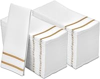 FETE Gold Design Disposable Linen-Feel Guest Towels, 200 Pack - Soft Absorbent Bathroom Hand Towels for Weddings, Dinners, 8.5x4" Folded