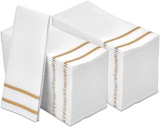 FETE Gold Design Disposable Linen-Feel Guest Towels, 200 Pack - Soft Absorbent Bathroom Hand Towels for Weddings, Dinners, 8.5x4" Folded