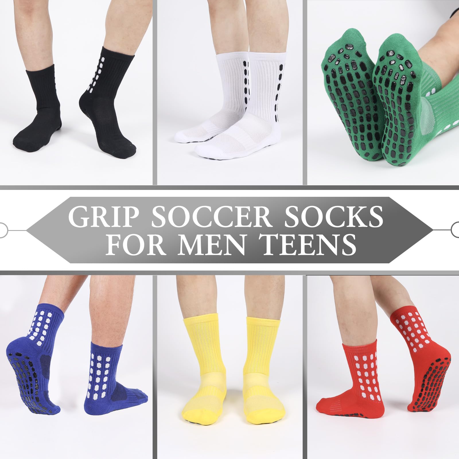 Barrlves 6 paia di calzini da calcio antiscivolo colorati per sport, calcio, basket, ospedale, yoga, calzini per uomo e donna