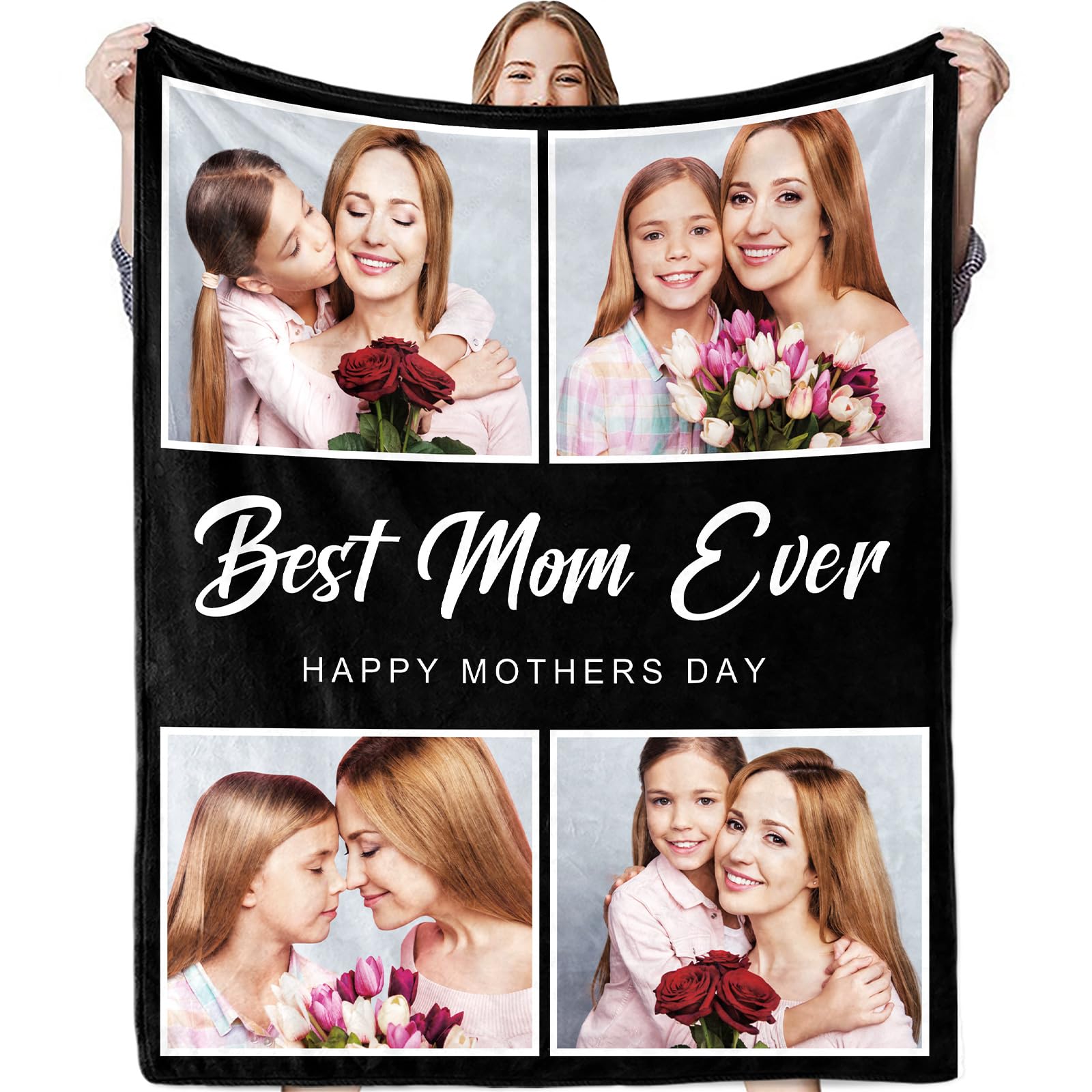 Jecivila Gifts for Mothers Day Custom Blanket with Picture Text Flannel Personalized Photo Blanket for Mom Grandma Wife Customized Gifts for Mother’s