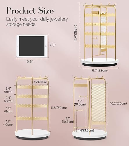 Miniatura 6 de Homde Soporte de joyería grande para tocador organizador de collar de aretes para mujeres modernas - Pulsera de reloj de metal Soporte giratorio que