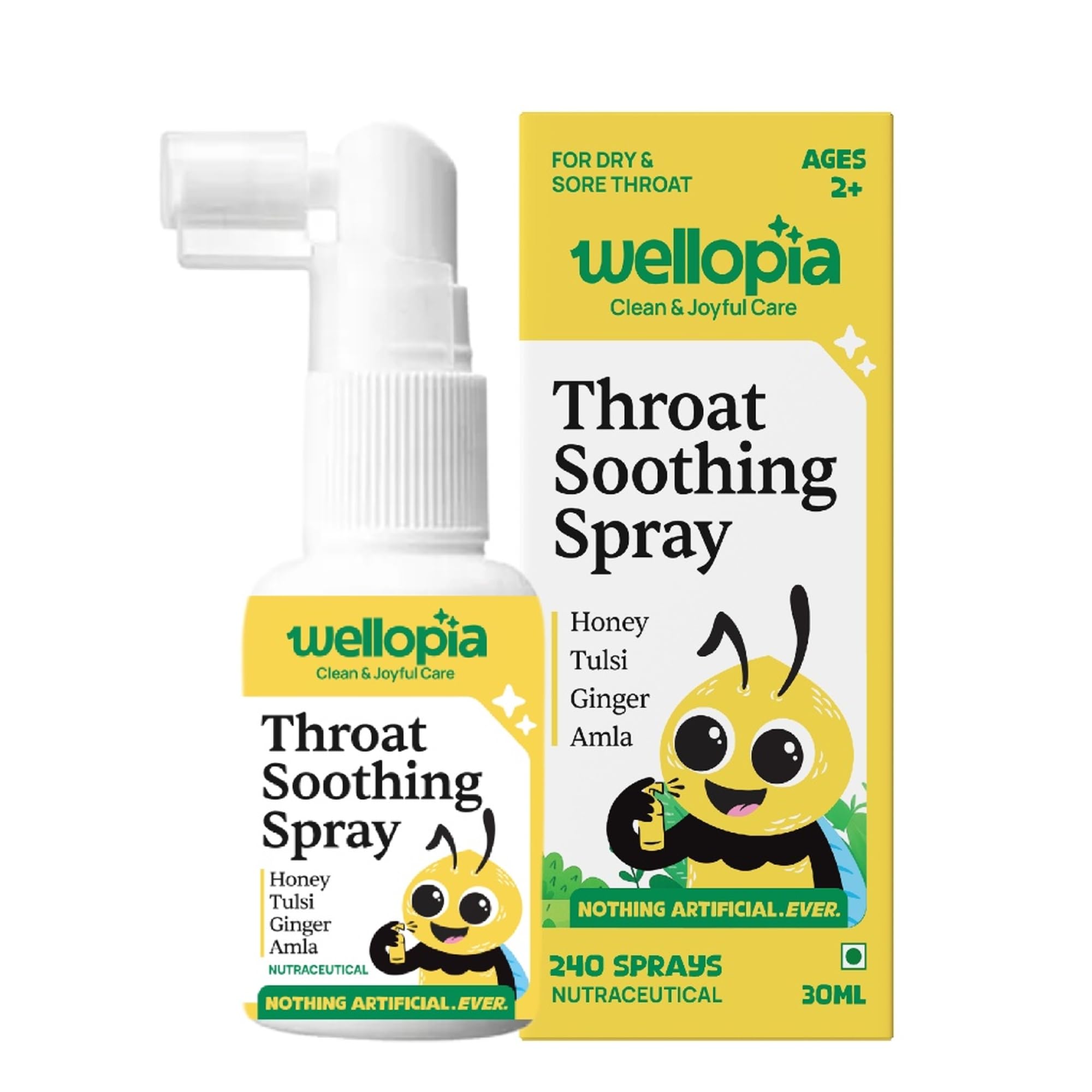 Wellopia Kid's Throat Soothing Spray | Ages 2+ | Natural Relief with Tulsi, Ginger, Amla & Honey | Sugar-Free | No Preservatives | 30ml | Nutraceutical-image-47