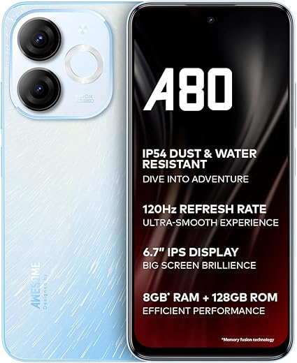 itel A80 | 120Hz Refresh Rate | Punch Hole Display | 50MP Super HDR Cam | IP54 Dust & Splash Resistant | 3 Year Fluency | Ring Light Notification |…