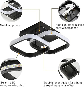 DELIPOP Modern LED Ceiling Light, 22W 6500K Flush Mount Light Fixture for Kitchen Bathroom Bedroom Living Room Hallway Ceiling Light Fixture