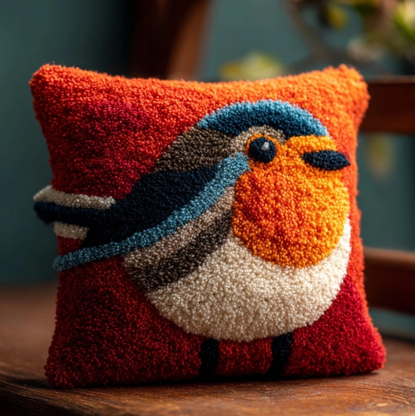 WallustrioaW 43x43cm Latch Hook Embroidery Cushion Kit,Robin