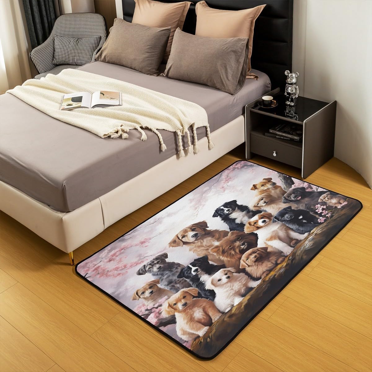 jejeloiu Dog Area Rug for Kids Boys Girls Cute Cartoon Dogs Area Rug 5x7 Pet Puppy Animal Design Living Room Rugs Room Decorations Cherry Blossoms Indoor Floor Mat Decorative Rug