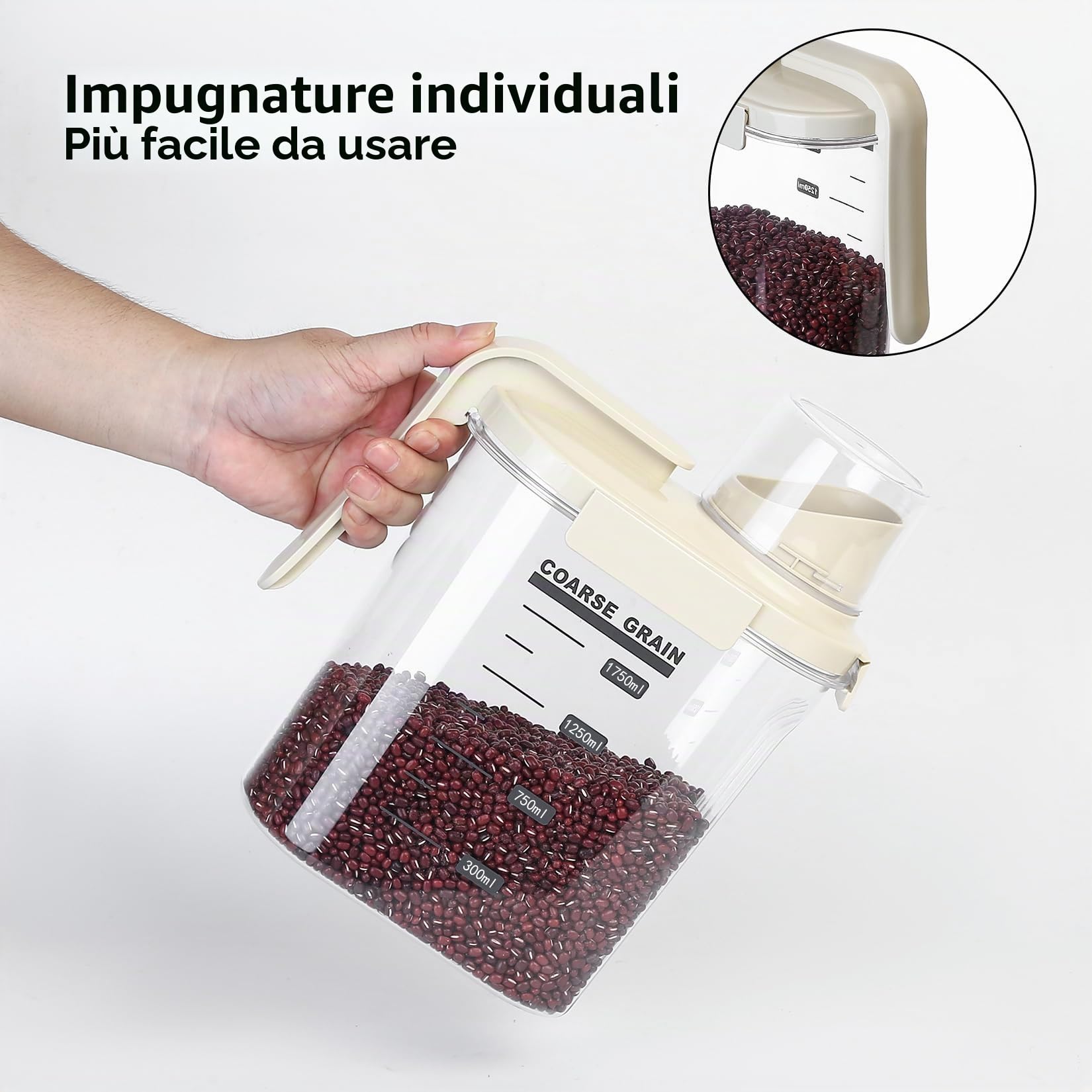 Contenitori Ermetici per Alimenti, 1500ml Porta Cereali da Colazione, Contenitori Pasta, Contenitore con Misurino Coperchio per Detersivo in Polvere, Contenitore Cereali Farina Zucchero Riso Cibo