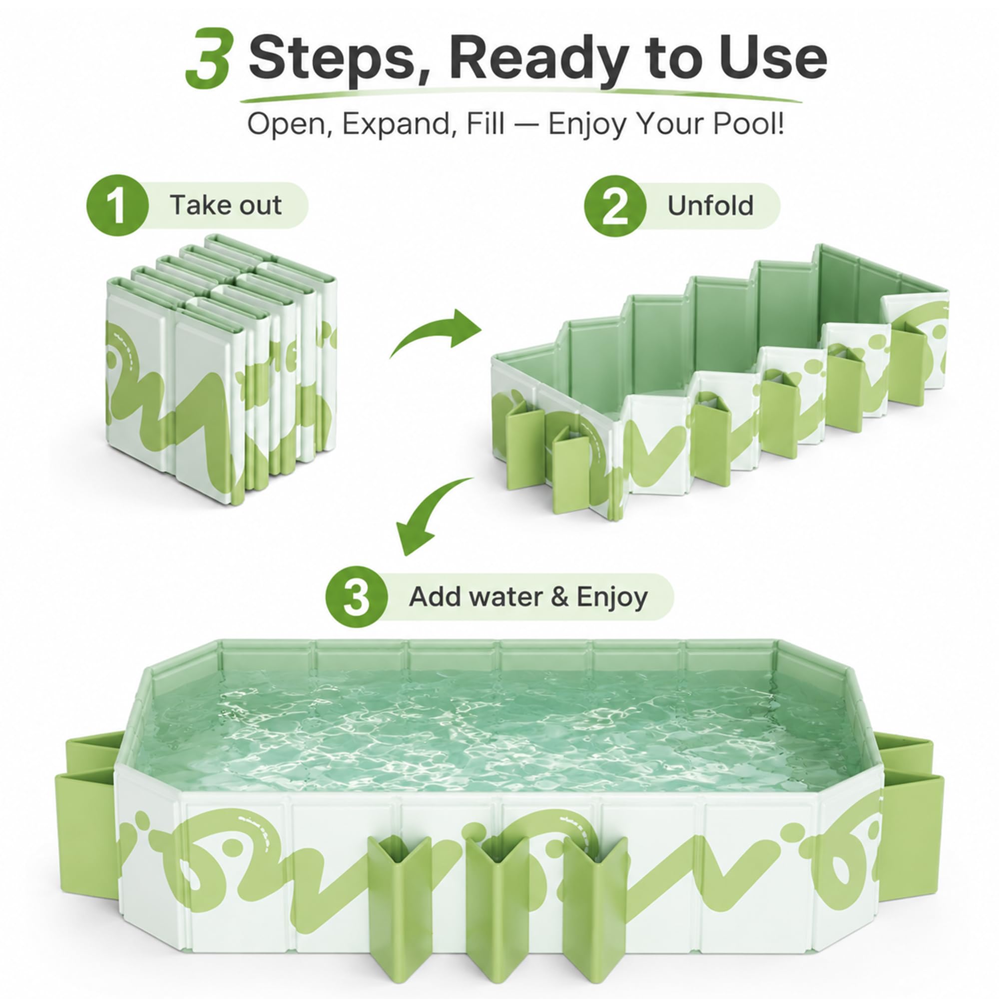 Piscina Elevada Plegable Grande para Niños y Adultos | Piscina Familiar Rectangular No Inflable con Soportes Laterales(green,122in/310cm)