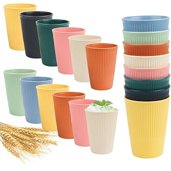 AKONE Pack of 12 Plastic Drinking Cups Colours Cups Set Made of PP Unbreakable Coffee Cups Reusable Plastic Cups Portable Camping Cups Water Cups for Hot and Cold Drinks