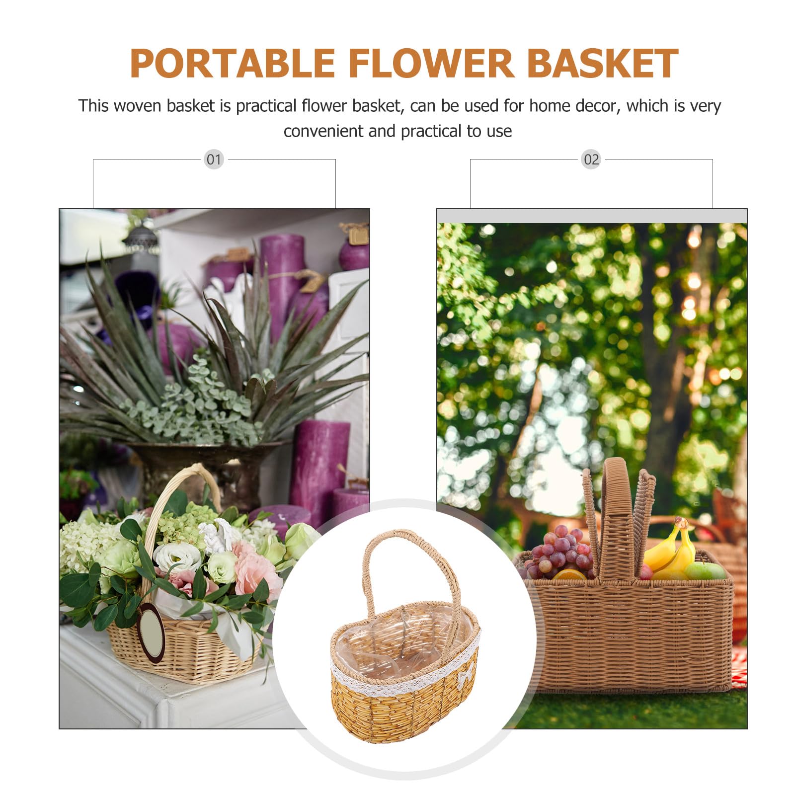 DECHOUS Eleganter Handkorb für Blumen mit Khaki Farbe Leichtes und Bruchsicheres Design aus Pp und Eisen Einzigartig Gewebt für Garten und Balkon Dekoration