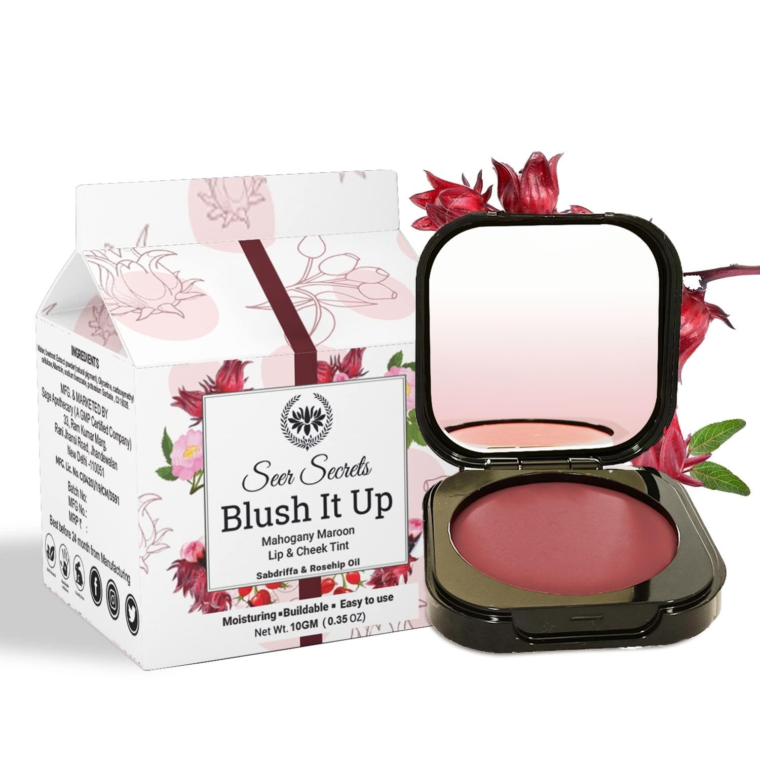 Seer Secrets Natural Blush It Up Lip and Cheek Tint for Long Lasting Moisturizing Lips | Mahogany Maroon Blush It Up -10gm