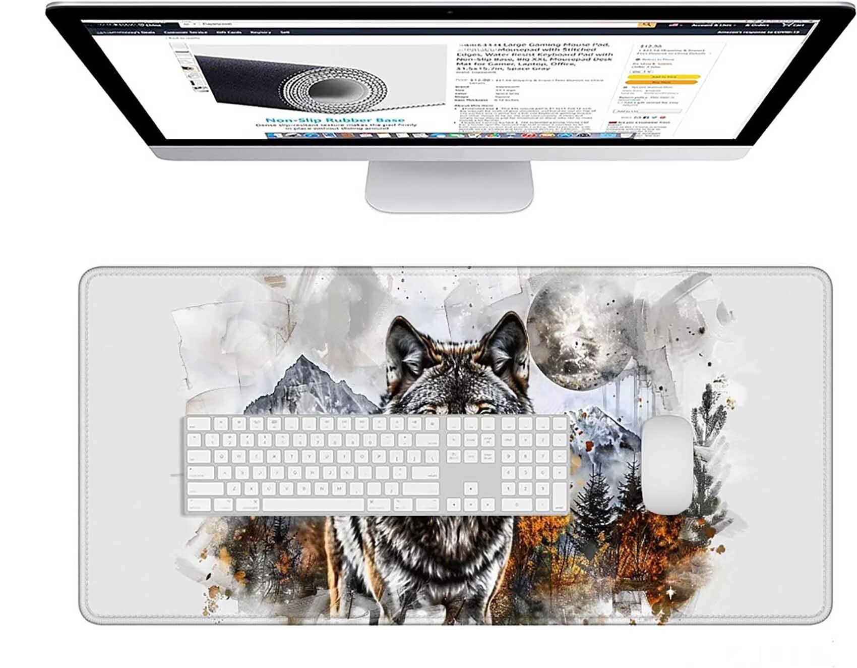 Szara podkładka pod mysz do gier XXL 1200 x 600 x 3 mm duża podkładka pod mysz XXL podkładka pod mysz wilk do klawiatury i biura, wysoka precyzja i szybkość, antypoślizgowa guma, akcesoria do gier w