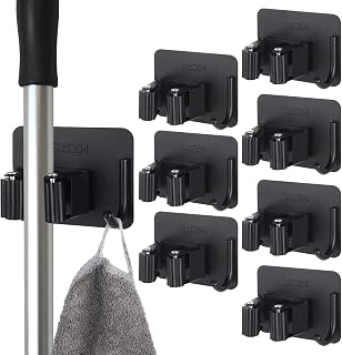 YAYODS Broom Mop Holder, 8Pcs Wall Mounted Mop Broom Holder Mop Holder with Hook, Heavy Duty Mop Broom Organiser for Kitchen, Closet, Bathroom, Garage