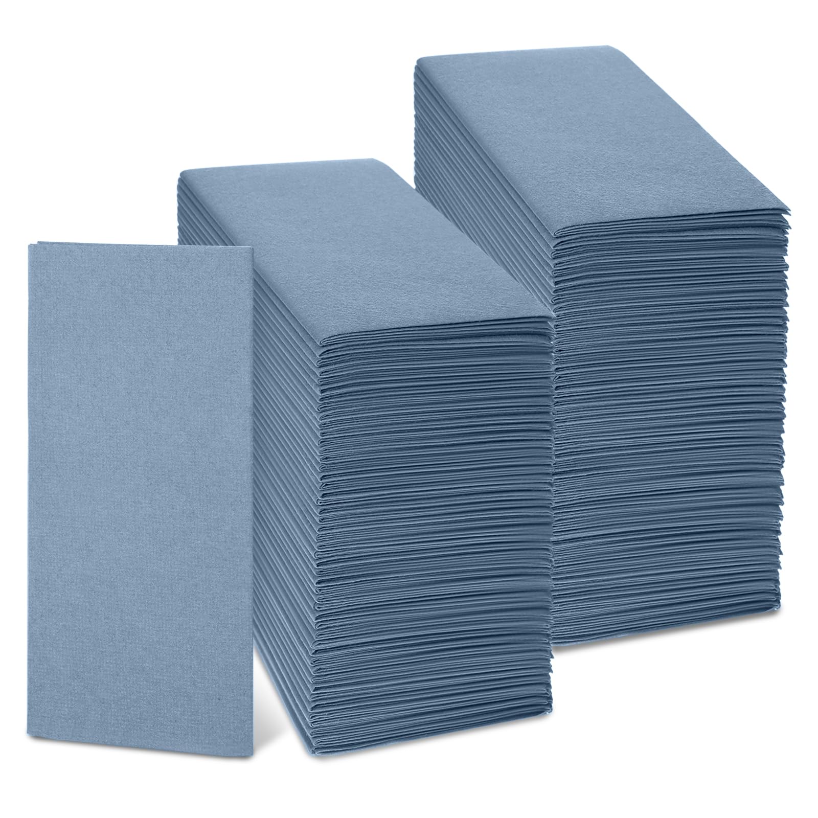 Lot de 150 serviettes de table jetables en papier toucher lin pour salle de bain, mariage, invités, cuisine, toilettes, fêtes, événements - 40,6 x 40,6 cm - Gris bleu