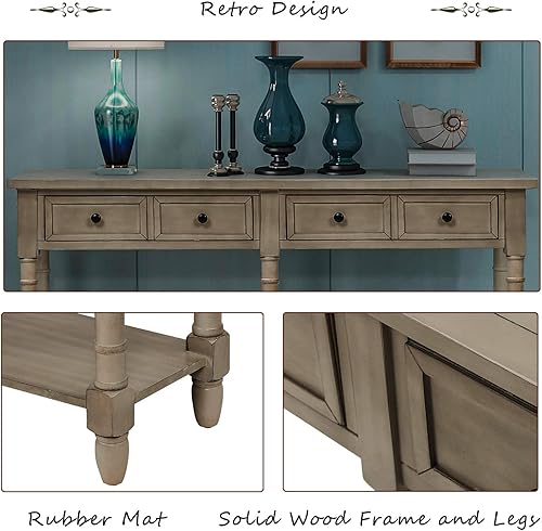 Miniatura 157 de Mesa consola de madera maciza de 48 pulgadas, mesa auxiliar moderna para sofá de entrada con 3 cajones de almacenamiento y 2 estantes. Fácil de