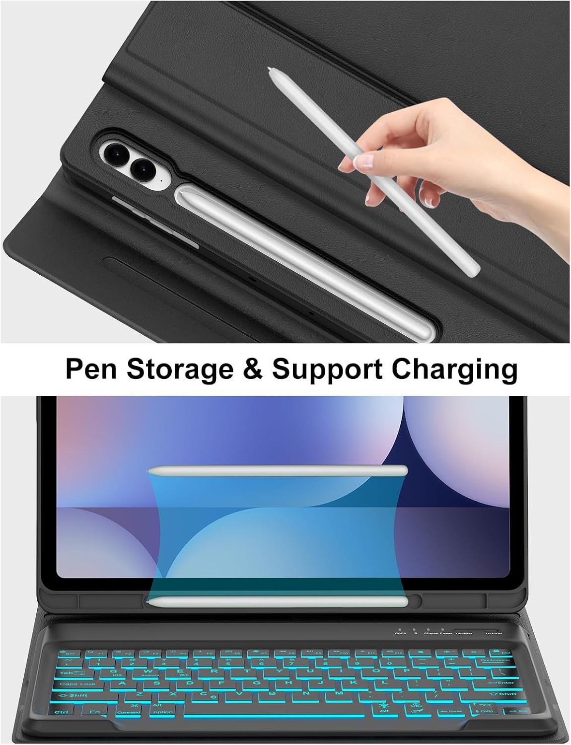 Backlit Keyboard Case for Samsung Galaxy Tab S10+ Plus / S9+ Plus / S9 FE+ Plus 12.4 Inch Case with Backlight Keypad, Galaxy Tablet Folio Cover with Detachable Key Board for Samsung 12.4'' Tab, Black