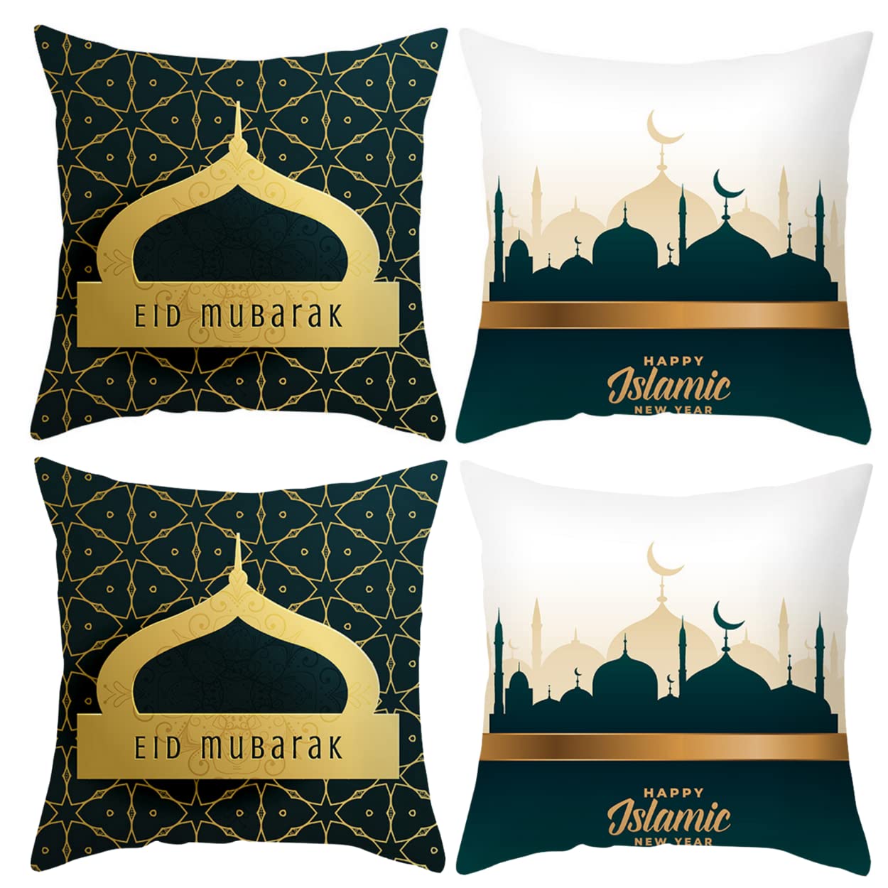 Ramadan Decorations 4PCS/SET 50cm Eid Mubarak Decor Ramadan Pillow Case Ramadan Mubarak Cushion Cover Throw Pillow Home Decor Pillowcover Ramadan Kareem Activities (Green)