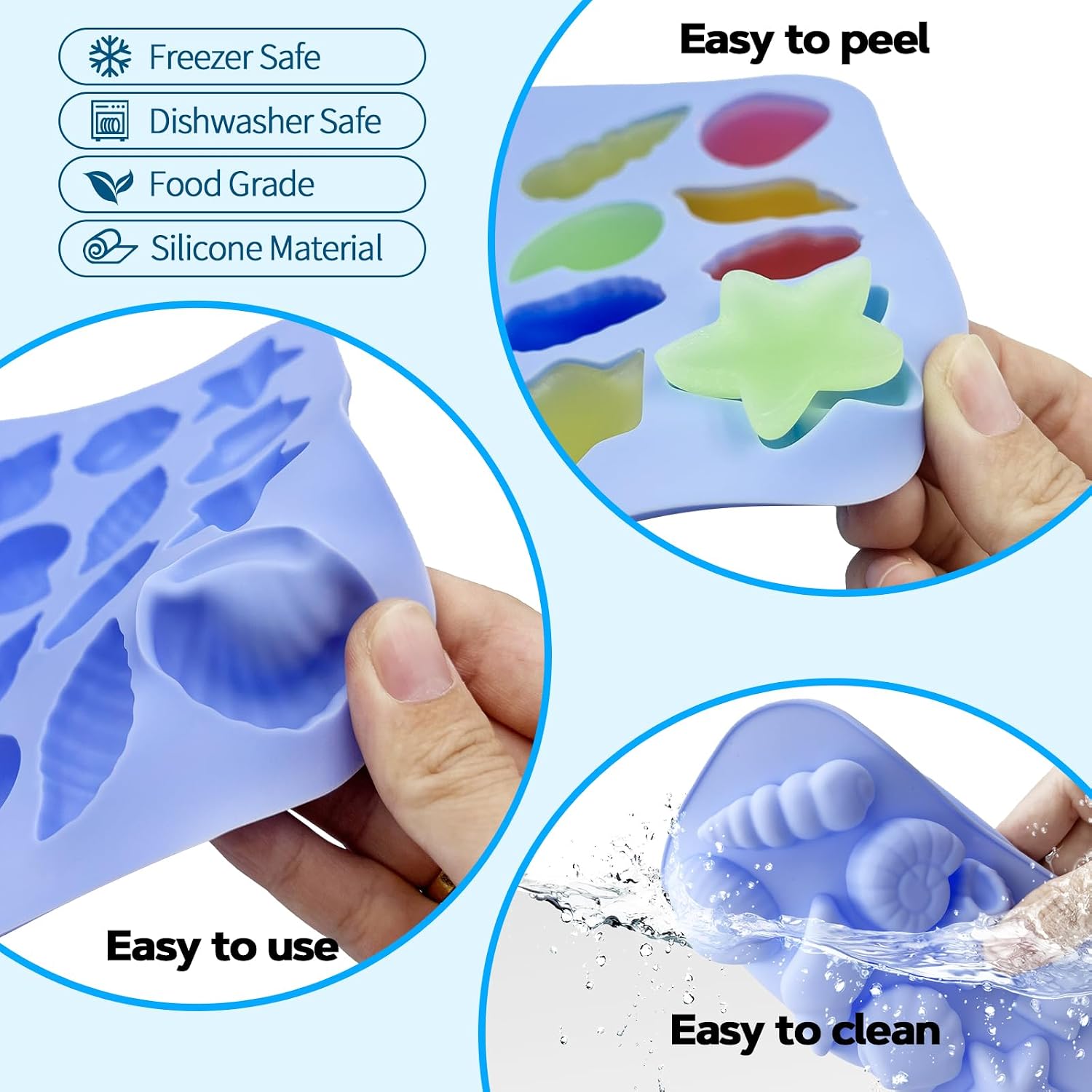3Pcs Seashell Chocolate Silicone Molds Ocean Candy Mold Starfish Ice Cube