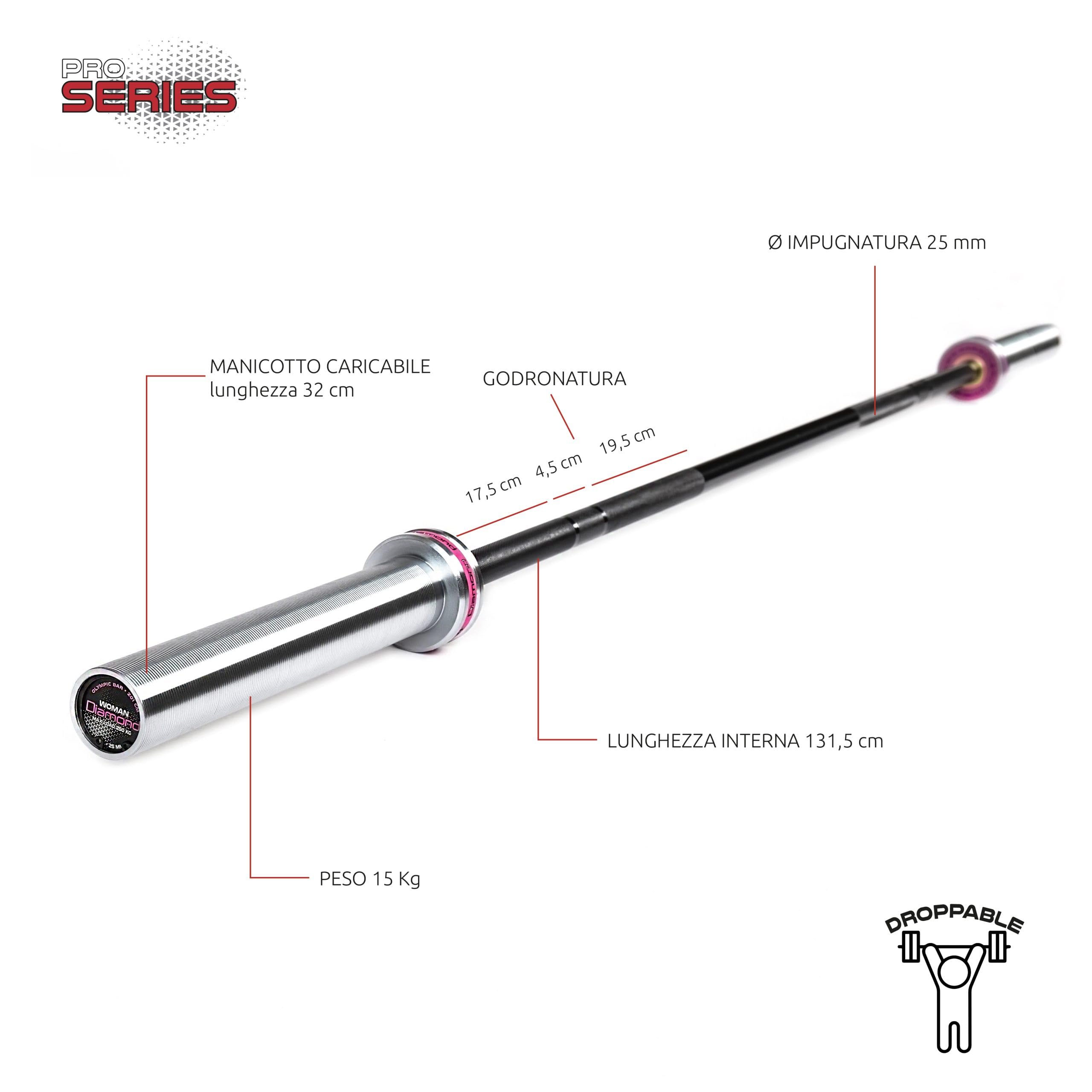 Diamond Bilanciere Olimpico per Donna | 15 kg, 201 cm | CrossFit, Squat e Functional Training, Impugnatura Zigrinata, Rifinitura Brunita, Droppable