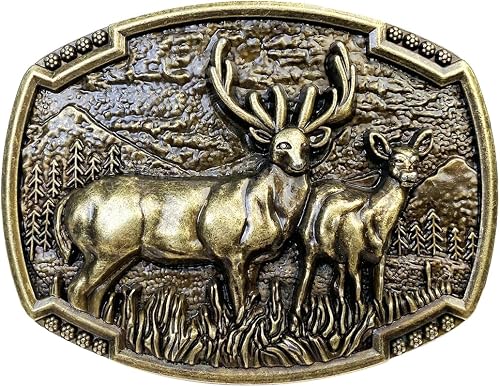 TOPACC Deer Belt Buckle Western Bronze Cowboy Novelty Belt Buckle for Men Women 