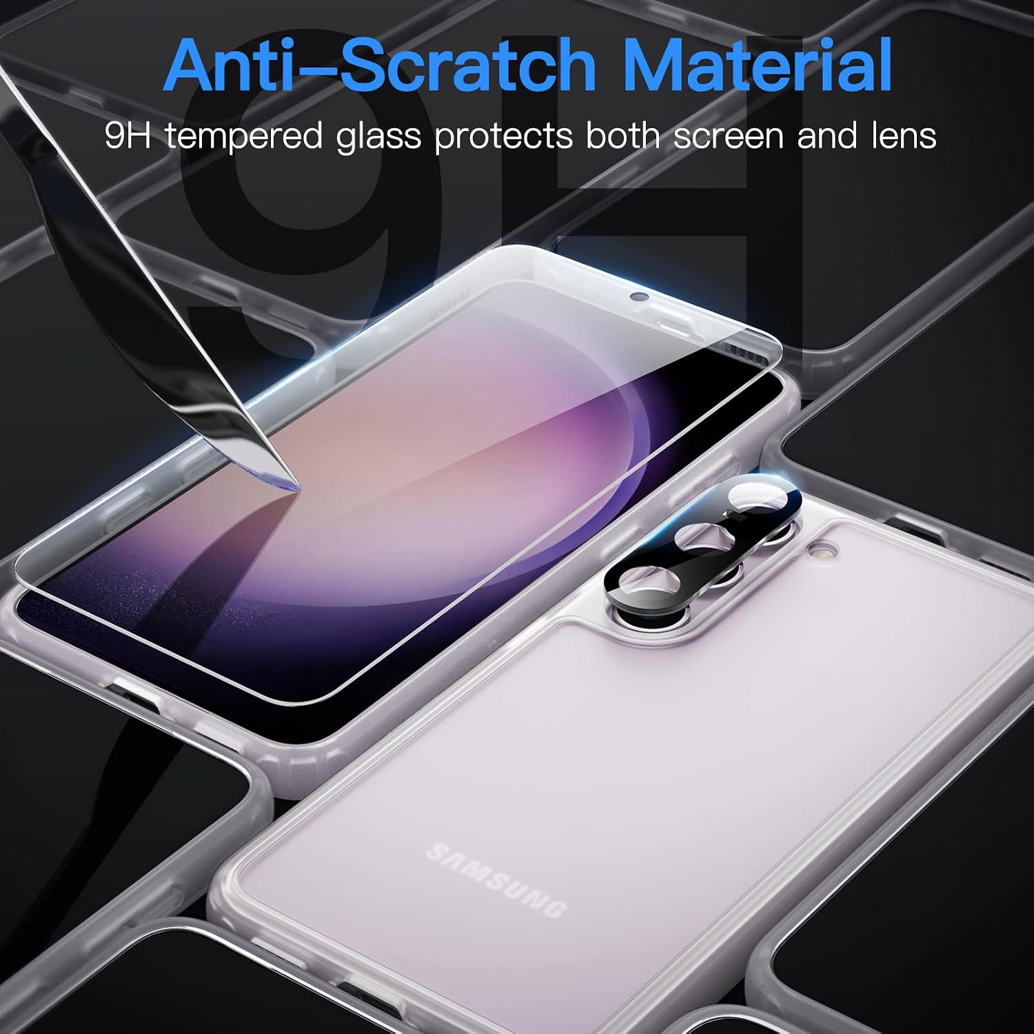 JETech 5 in 1 Matte Case for Samsung Galaxy S23+/ S23 Plus 6.6-Inch with 2-Pack Screen Protector and Camera Lens Protector, Translucent Back Protective Phone Cover, Tempered Glass Film (Frosted Clear)