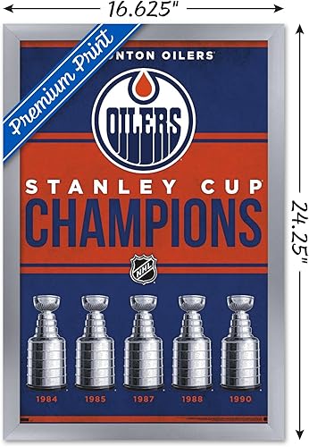 Miniatura 3 de Trends International NHL Edmonton Oilers - Póster de pared Champions 23, 14.72 x 22.37 pulgadas, versión enmarcada plateada