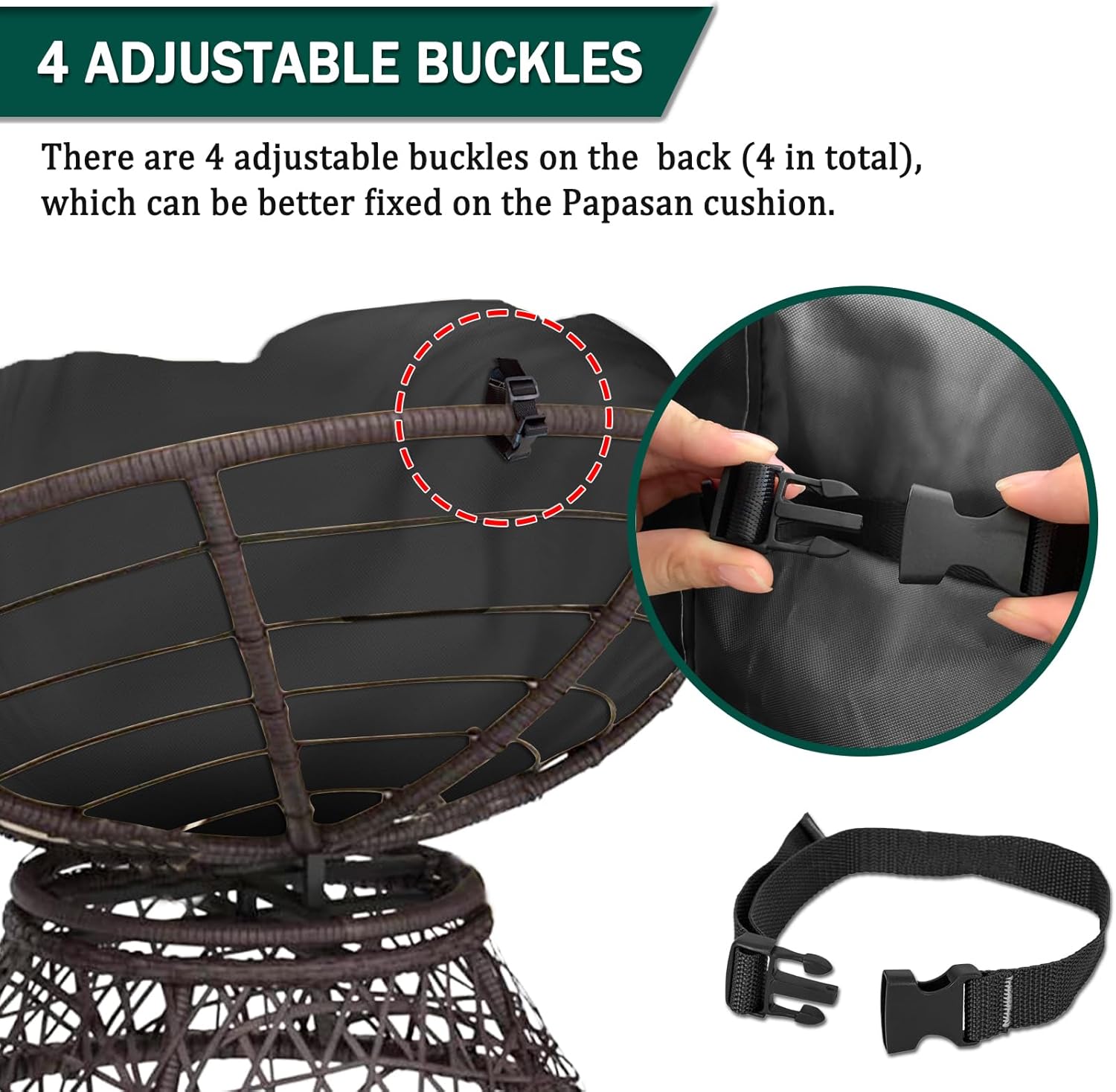 Papasan Cushion Cover Waterproof Only,(for 47in-55in Outdoor Indoor Papasan Chair Cushion Covers) Black, Zipper Design for Easy Closure and Removal, Silky Smooth Fabric