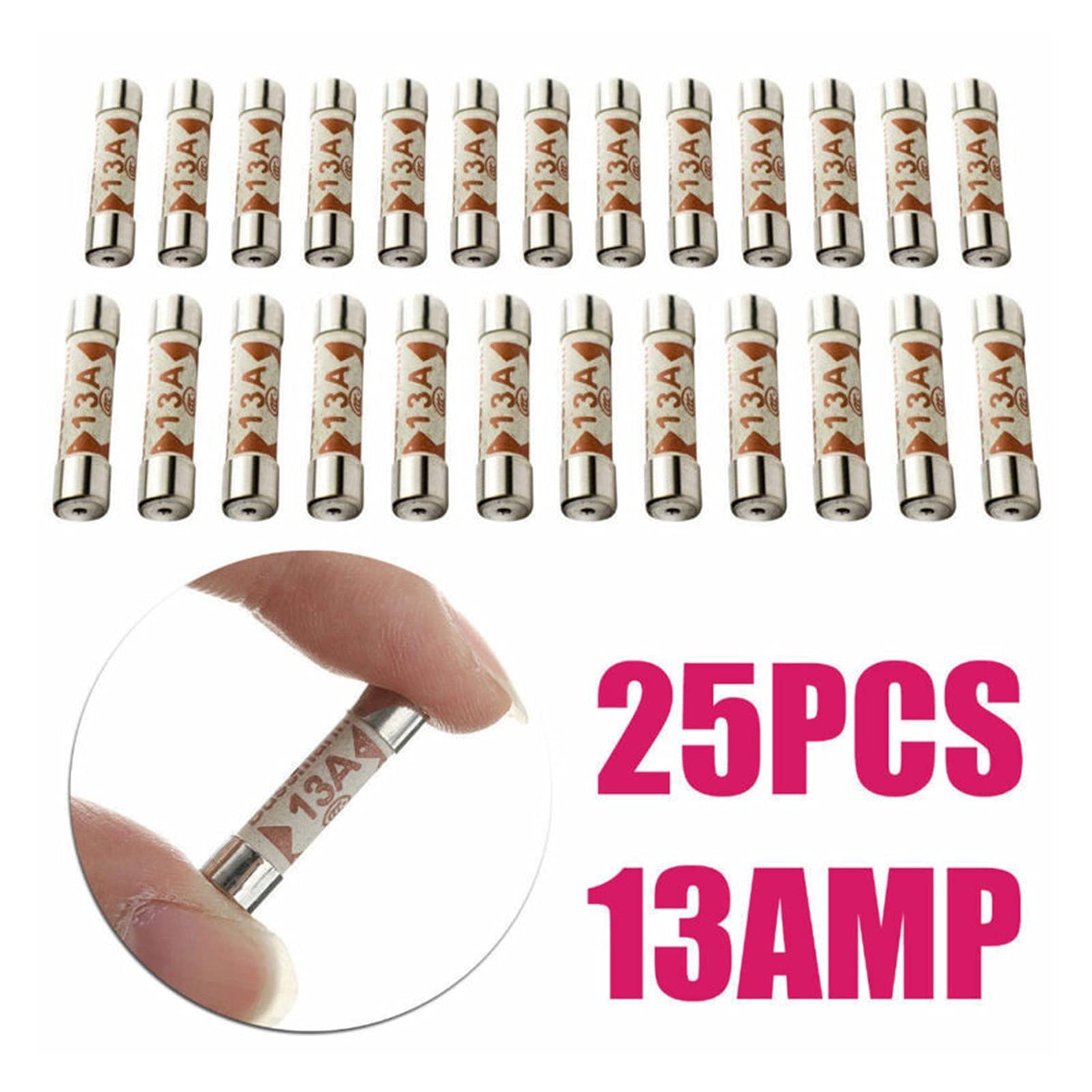 Fusibile a cartuccia in ceramica, fusibile in ceramica a spirale, inserto fusibile 25 pezzi 13A Fusibili domestici Spina Top Fusibile a cartuccia 13AMP for uso domestico