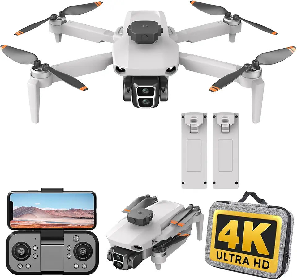 Mini Drone com Câmera 4K, Drone Dobrável com Motor Brushless e 2 Baterias, Drones com Câmera 4K, para Iniciantes e Adolescentes (Branco)