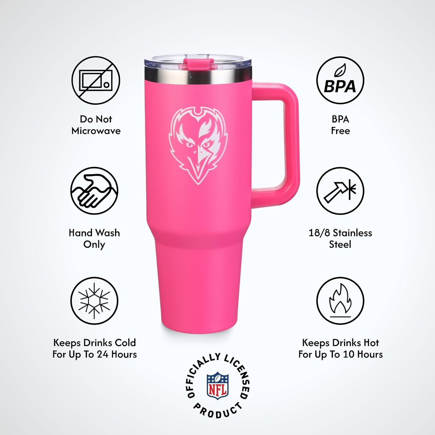 The Memory Company Officially Licensed NFL 40oz Game Day Tumbler - Double Wall Insulated Stainless Steel Travel CupPink, Football Fan Drinkware with Leak-Proof Lid, For Hot & Cold Beverages