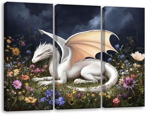 Miniatura 1 de 3 Piece Canvas Wall Art Fantasy Book Lover Dark Academia Vintage Antique Dragon Books Dragon Paintings Pictures abstract wall art for living room