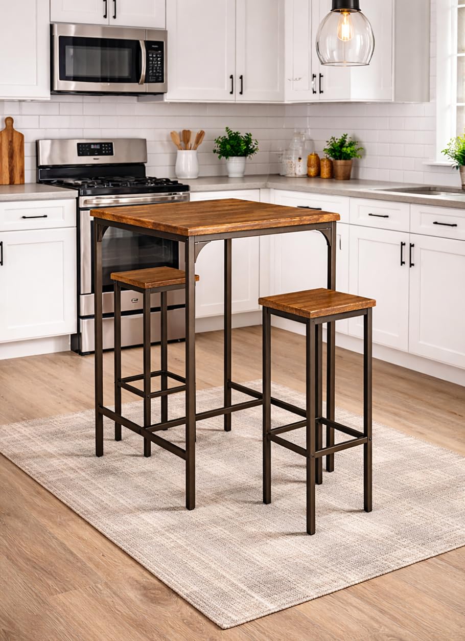 YELLOO - Set tavolo alto da bar con sgabello bar per uso interno, Ilot Central Cucina, tavolo da cucina piccolo spazio per intrattenere gli ospiti (Viareggio, 1 tavolo + 2 sgabelli)