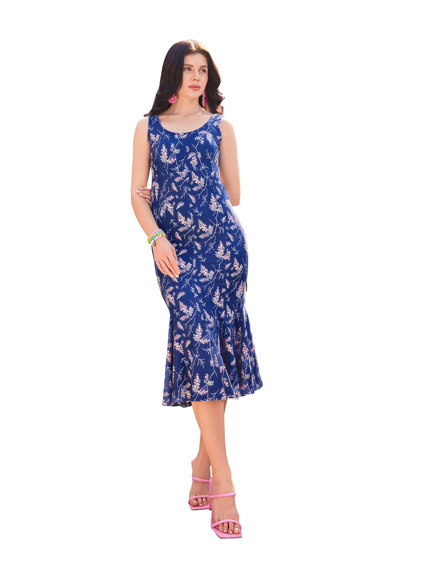 Purvaja Womens Mermaid Midi Length Dress (Wini-028-Holly_Blue_Medium)