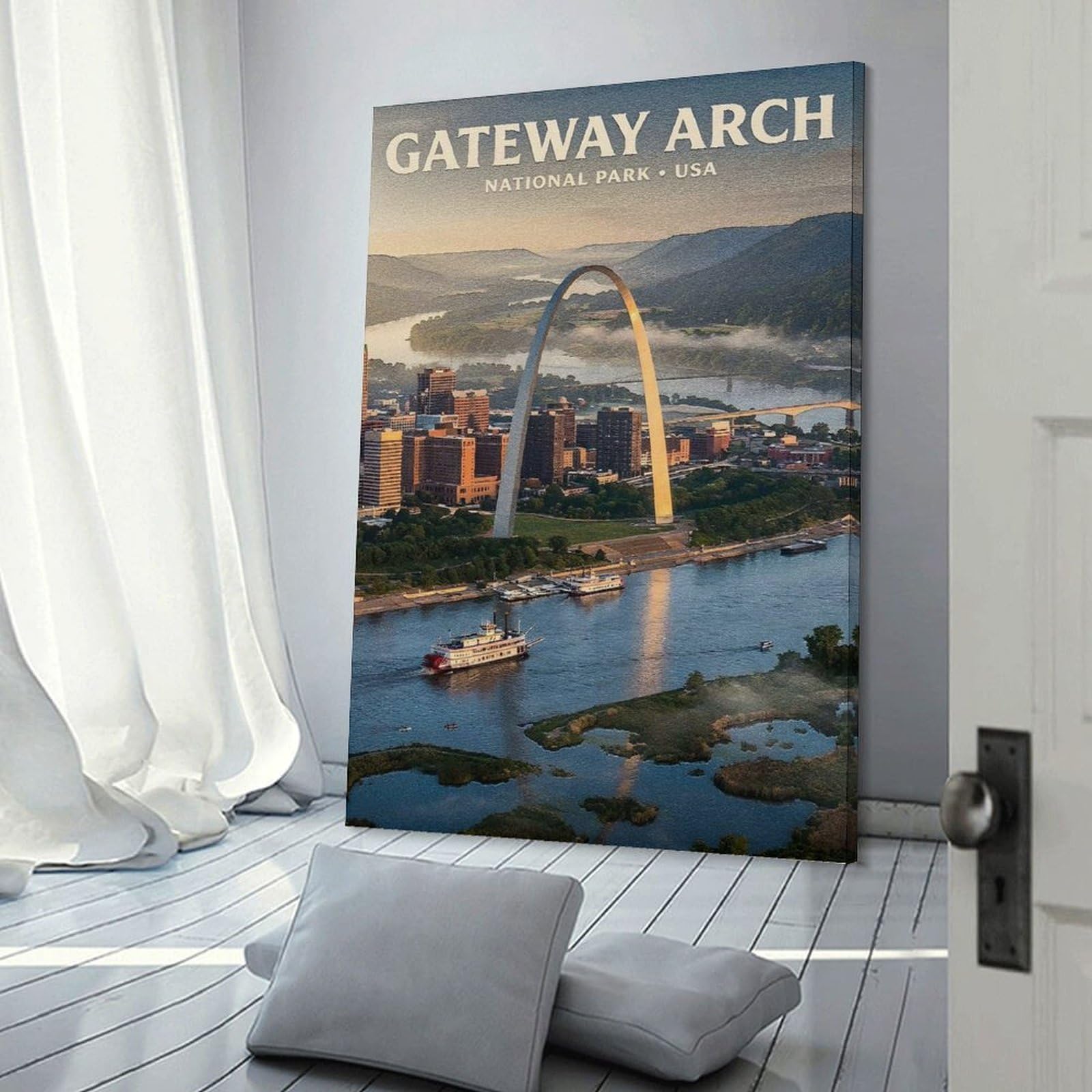 Junmoney Wall Picture Print Gateway Arch National Park, 16x24inch(40x60cm), for Workspace Walls, Study Corners Or Bedrooms, A Smart Decor Choice for Study Walls