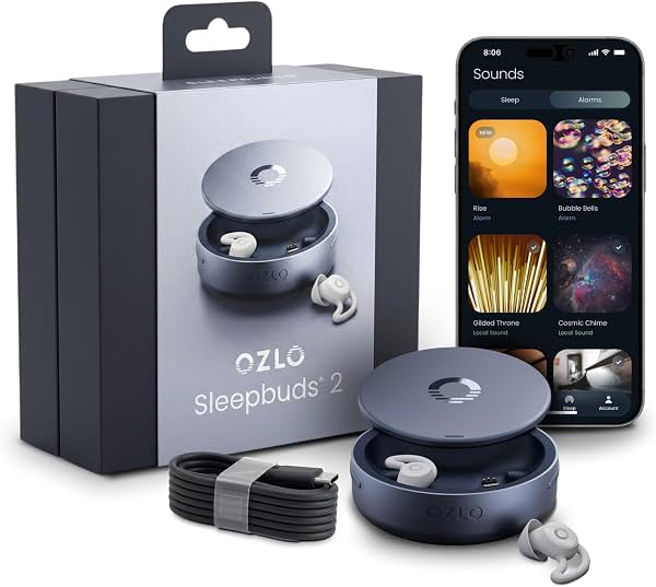 Ozlo Sleepbuds® 2 - Audífonos para dormir, enmascaran ronquidos y ruido | Comodidad para dormir de lado toda la noche, ajuste ultra pequeño, batería de 14 horas, más de 50 sonidos para dormir, alarma en el oído, conexión Bluetooth confiable