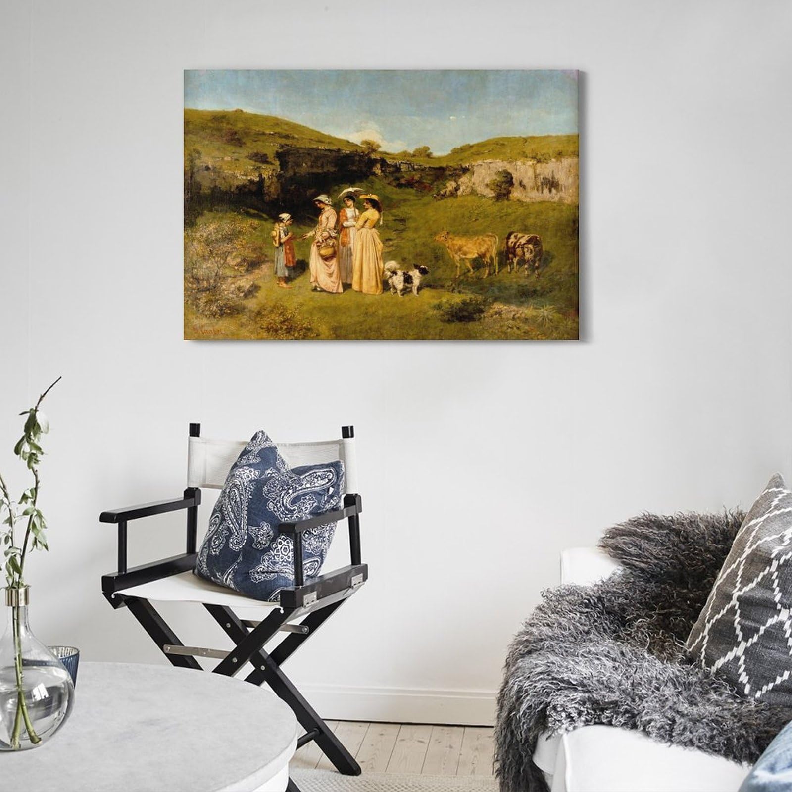 Póster de Jóvenes Damas del Pueblo de Gustave Courbet en lienzo para pared, impresión de pergamino para la sala de estar, paredes y hogares, 40 x 60 cm