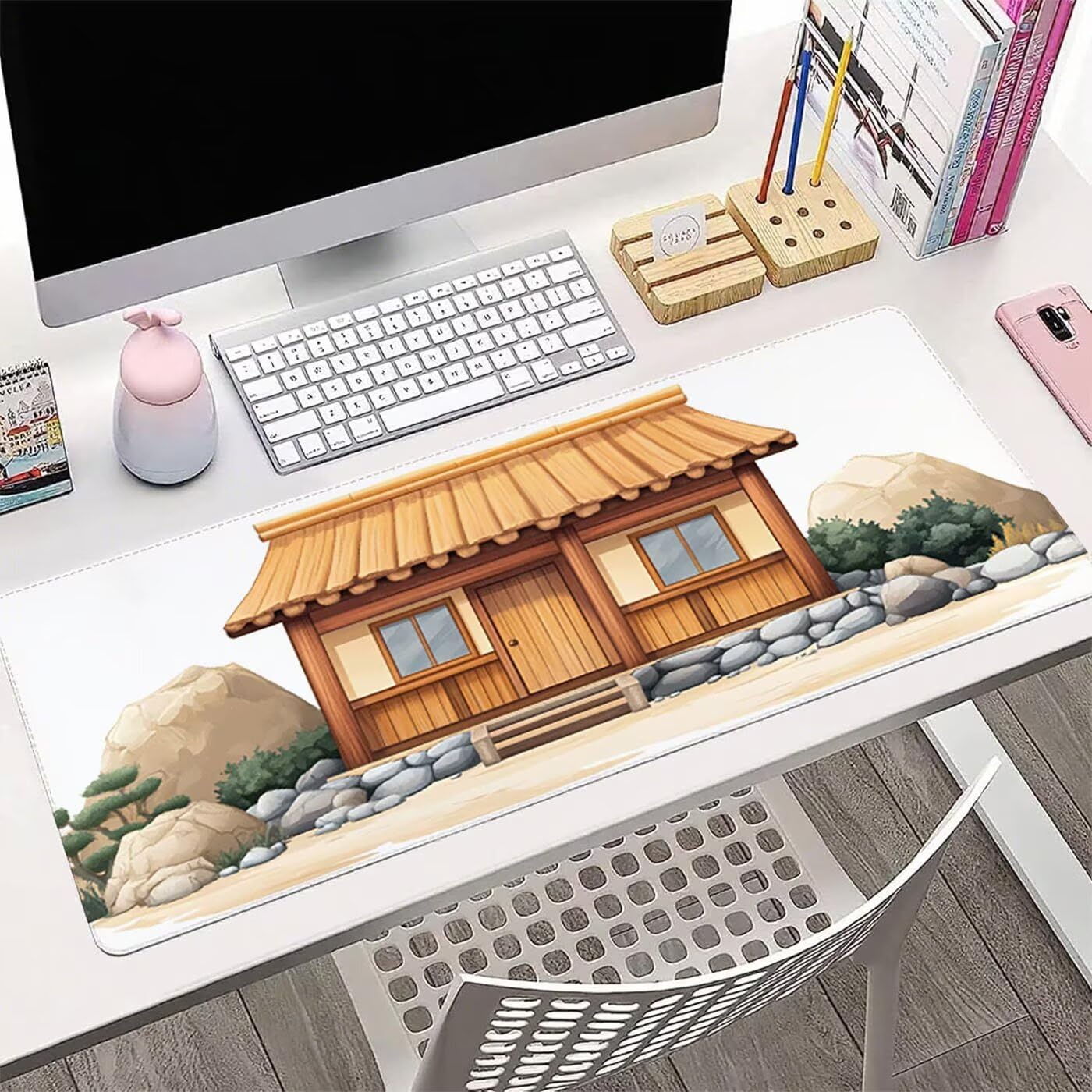 Tapis de Souris de Jeu Blanc Tapis Souris XXL 1500 x 800 mm sous Main Bureau Cousus Imperméable Antidérapant, Maison Mouse Pad pour Travail, Jeux, Bureau, Maison Decor, Plus Rapide, Cadeaux H-7904
