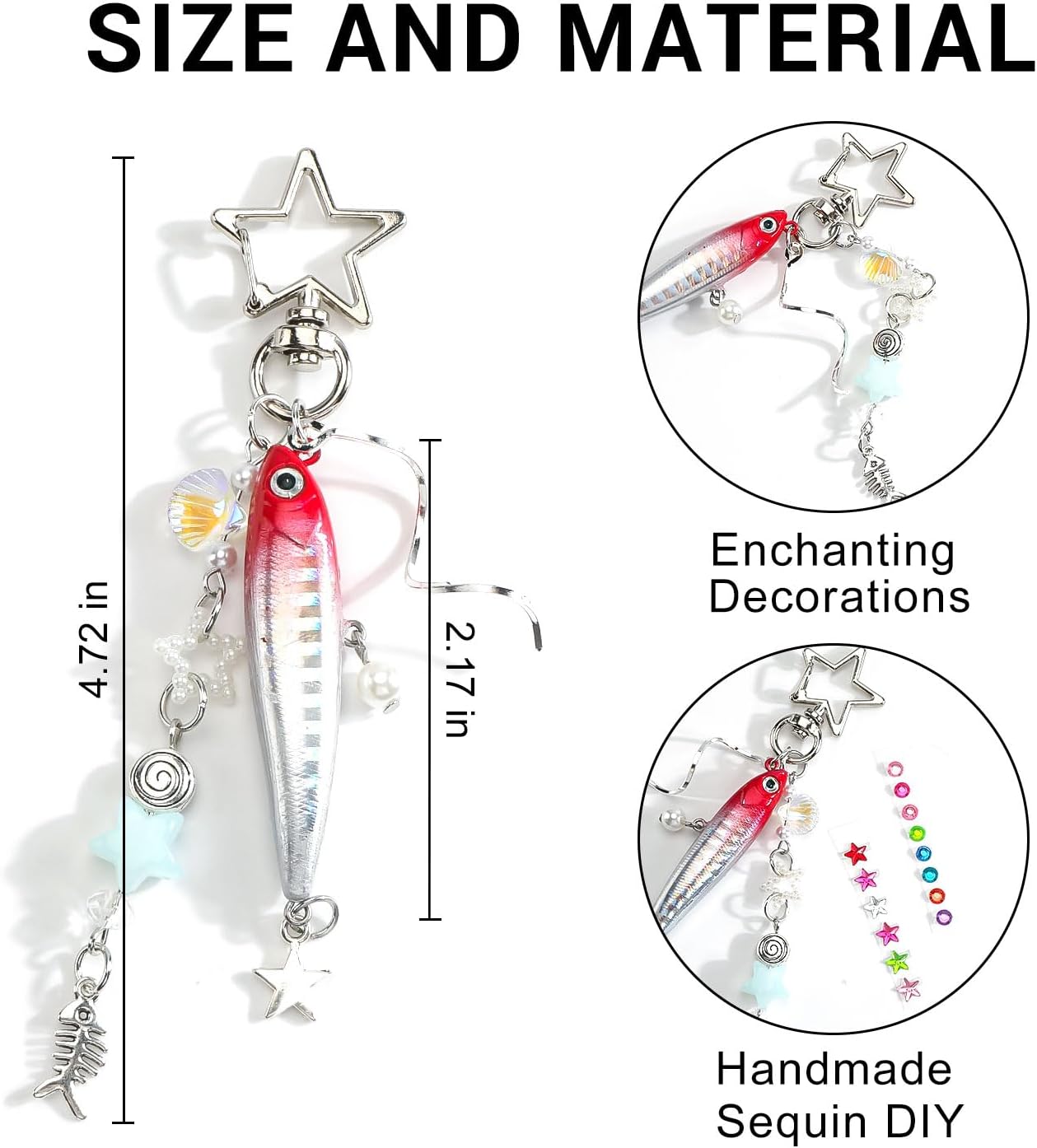 Y2K Fish Keychain,Fish Bag Charm for Keys Purse Handbags Backpacks,Cute Fishing Keychain for Women Friends - Image 2