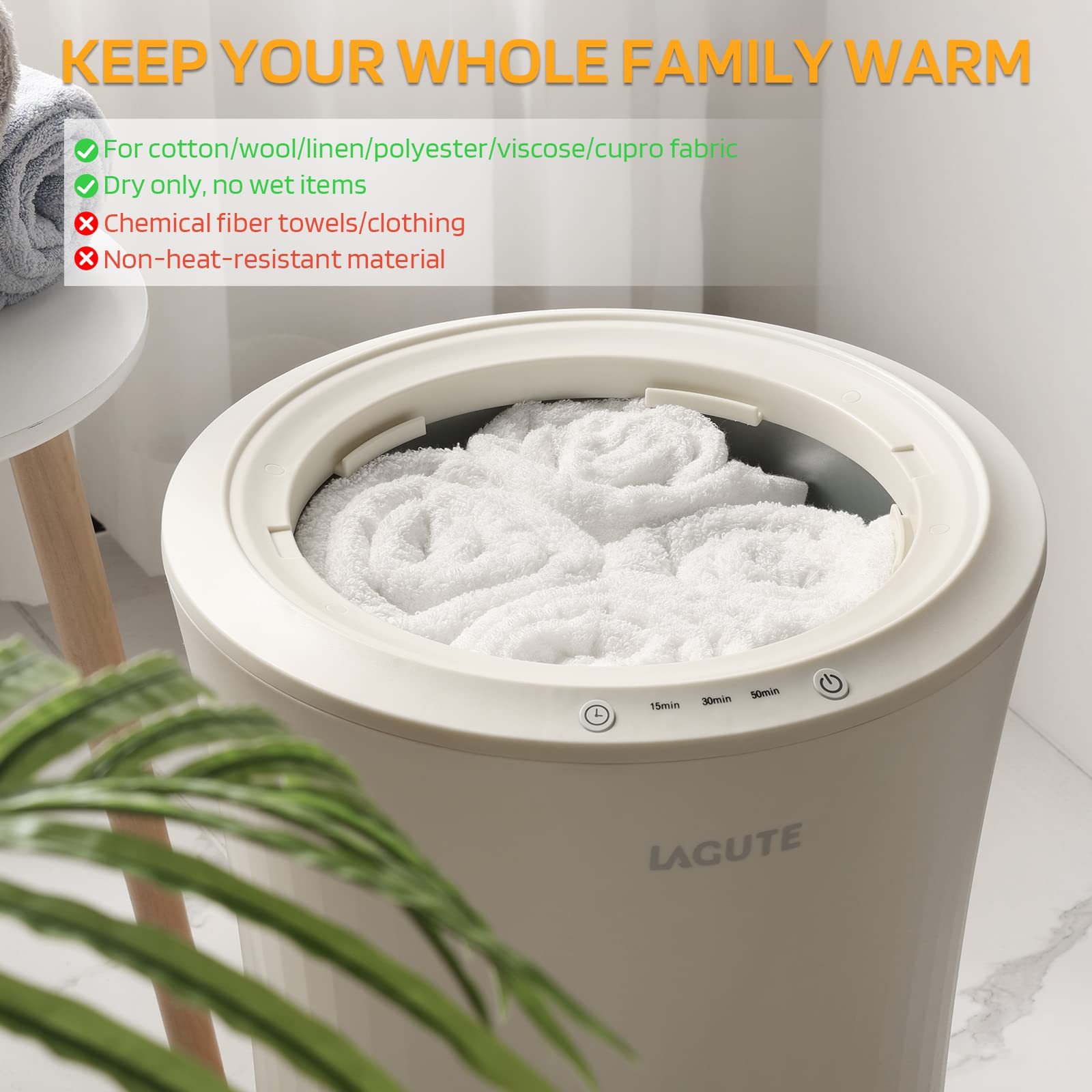 Amazon.com: Lagute iSnug Towel Warmer, with 3-Level Timer, Warning Alarm u0026  RGB Light, Auto Shut-Off, 5.3 Gal Heating Bucket for Bathrobe, Blanket,  Ivory : Home u0026 Kitchen