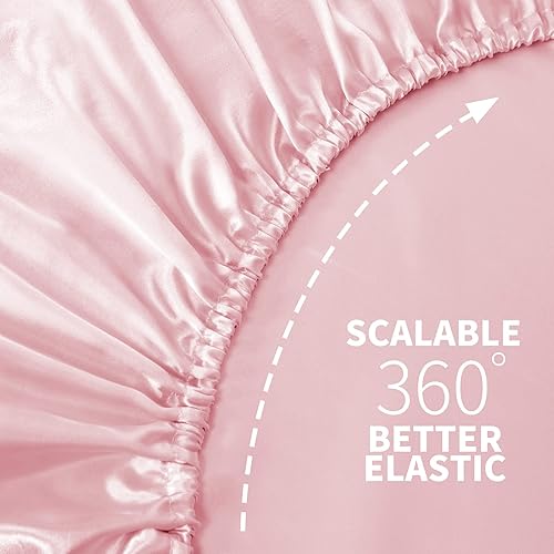 Miniatura 5 de NSGZ Sábana bajera ajustable de satén tamaño Queen, sábana bajera suave de bolsillo profundo, sin arrugas, resistente a la decoloración y